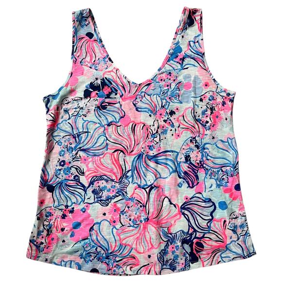 Lilly Pulitzer Gigi Tank Top Prosecco Pink Make a Splash V-Neck Women's Large - Picture 1 of 5